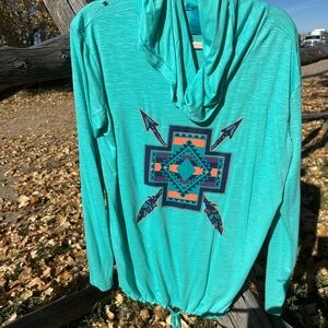 Cowgirl Tuff Turquoise Aztec Hoodie